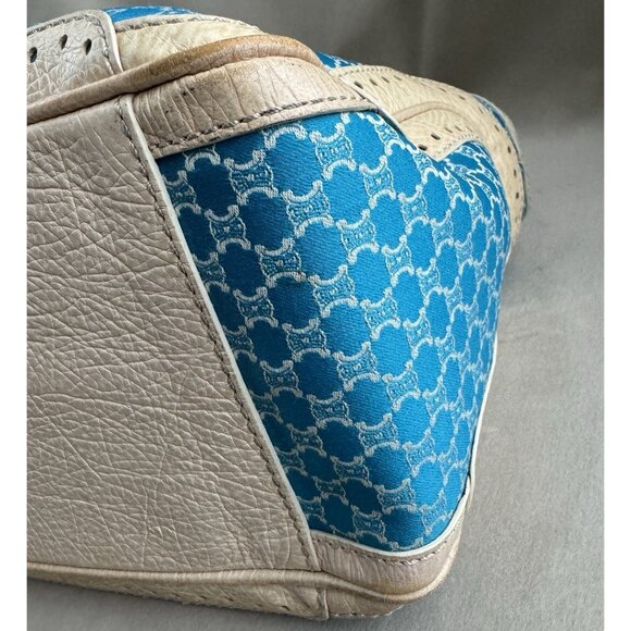 Céline Macadam Canvas Cream Leather Hand Bag Aquamarine Blue Purse - Picture 11 of 15
